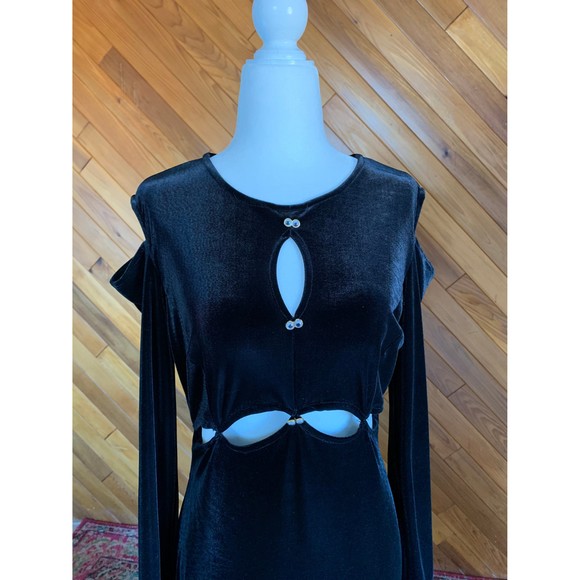 Vintage 80s/90s Velvet Cold Shoulder Maxi Dress - Picture 4 of 8